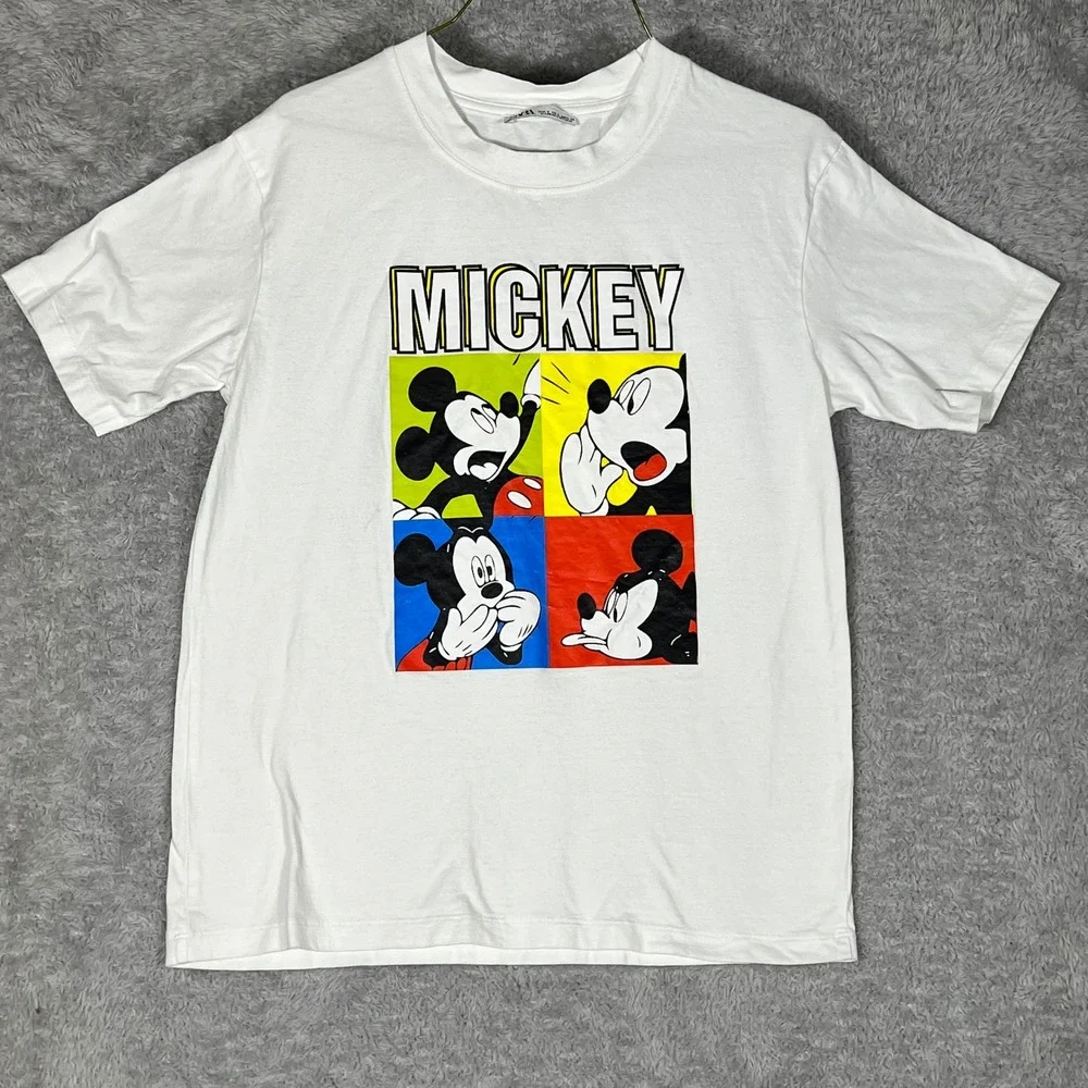 Zara Disney Mickey Mouse Graphic T-Shirt White Pop Art Crew Neck Mens Small S
